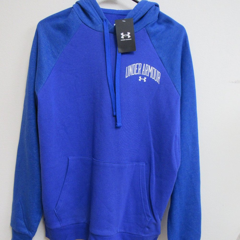 NWT Under Armour Rival Wordmark Colorblock Hooded Sweatshirt Hoodie M Medium